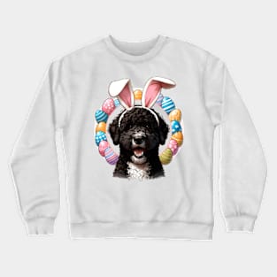 Portuguese Water Dog Enjoys Easter with Bunny Ear Headband Crewneck Sweatshirt